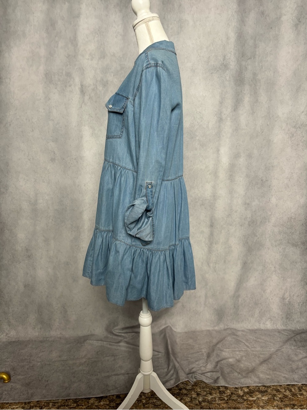 Veronica Beard Light Blue Tiered Chambray Mini Dress - Picture 4 of 6